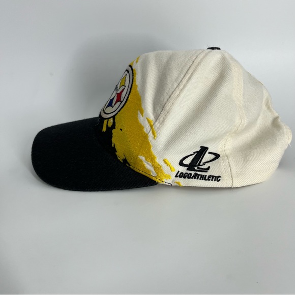 Vintage Pittsburgh Steelers Hat Adult OS Black White Splash Logo Athletic 90s - Picture 2 of 8